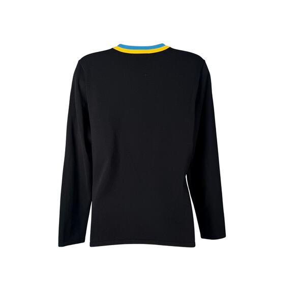 Carlisle Collection Sweater Top Medium Black Racer Stripe Crest Button Old Money - Picture 6 of 16